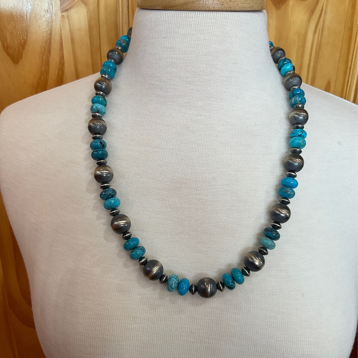 Silver Star Necklace 2 Tone Turquoise Stones & Silver Beads 