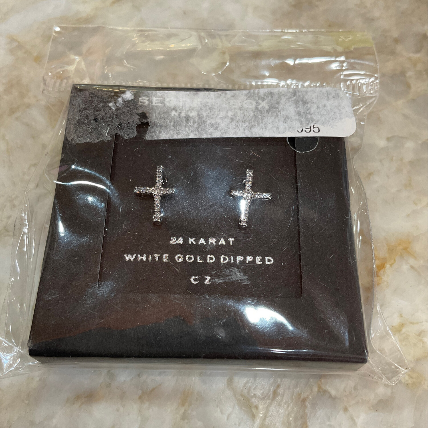 Zunic SB-10441WG White Gold Dipped Cross Earrings 