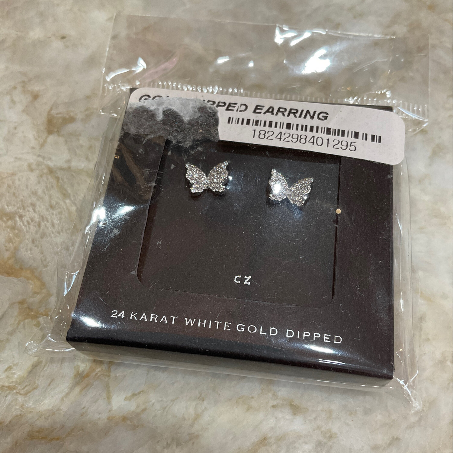 Zunic SB-18242 WG White Gold Dipped Butterfly Earrings 