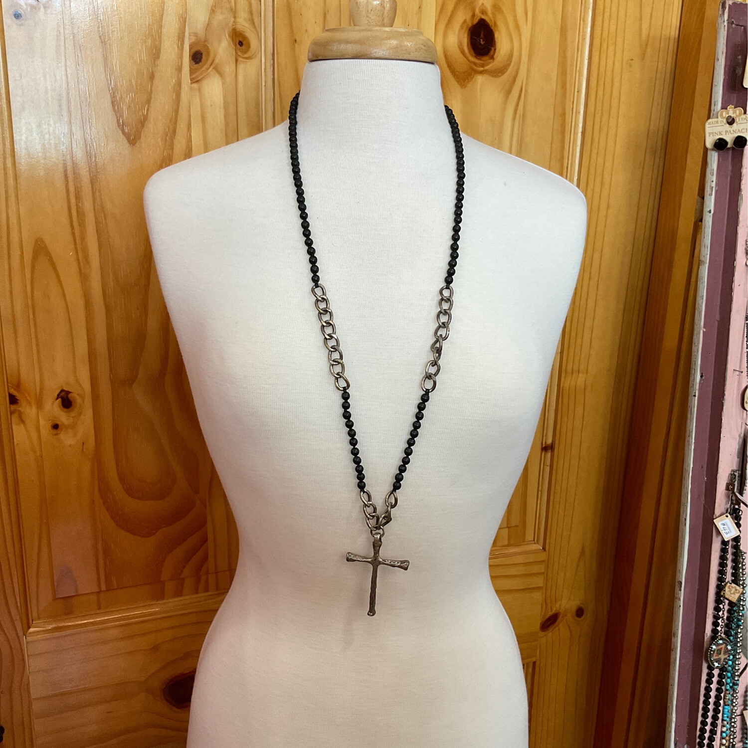 Love Token 21608 Blk Onyx Beads W/SS Chain & Pendant Necklace 