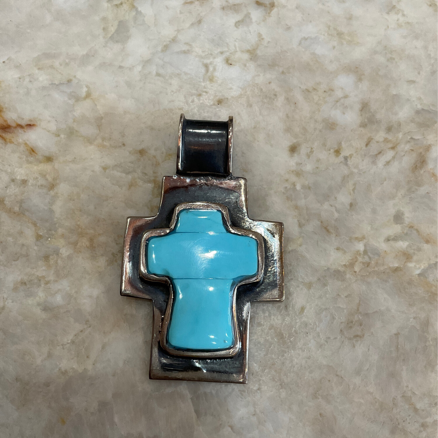 Juan Antonio #3 Small Turquoise Pendant Cross 