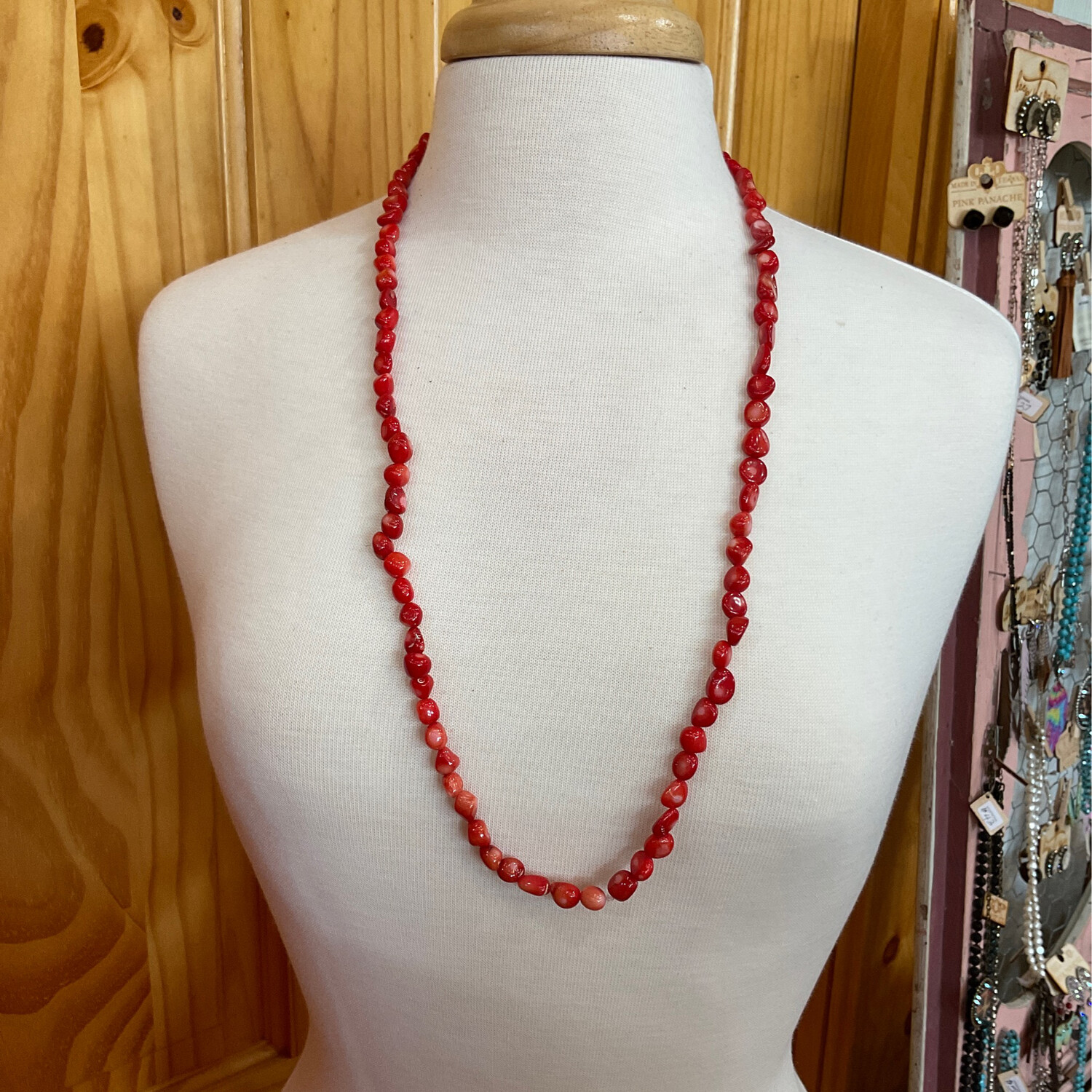 SL Coral Beaded Long Necklace 