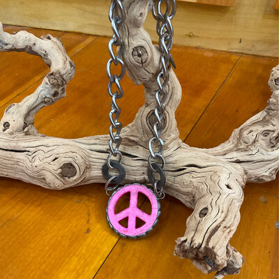 Amy Labbe Pink Peace Sign Chain Necklace 