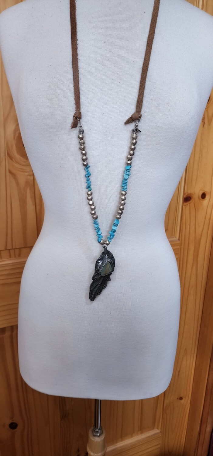 A Rare Bird Authentic Turquoise Feather Necklace 
