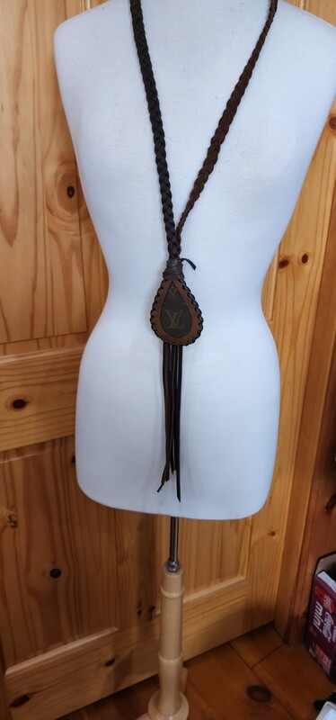 Keep It Gypsy Braided Oval LV Teardrop Necklace Leather 