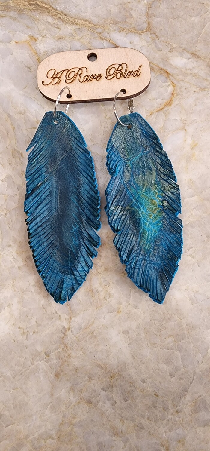A Rare Bird Pink Tooled Swirl Feather Earrings 