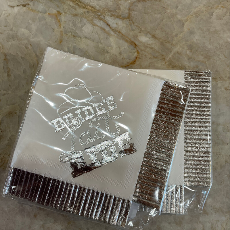 Party West P/Goods  ST070215 Silver Brides Last Ride Cocktail Napkins S/20