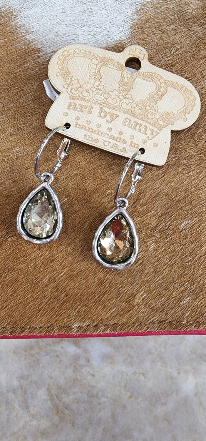 .Amy Labbe Dangle Earrings Teardrop Topaz Crystals 