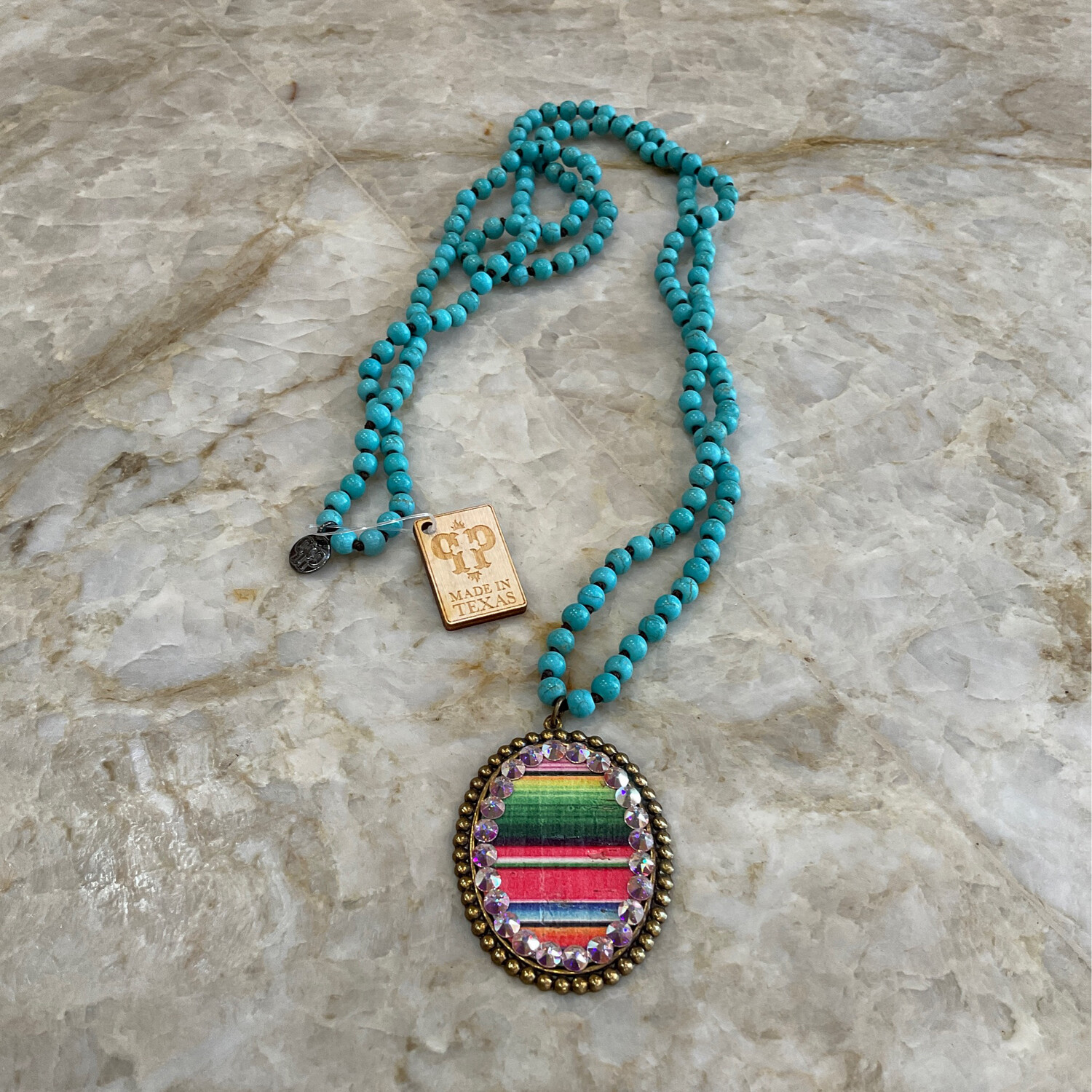 Pink Panache1N335BABSE Oval Necklace Serape Inlay 