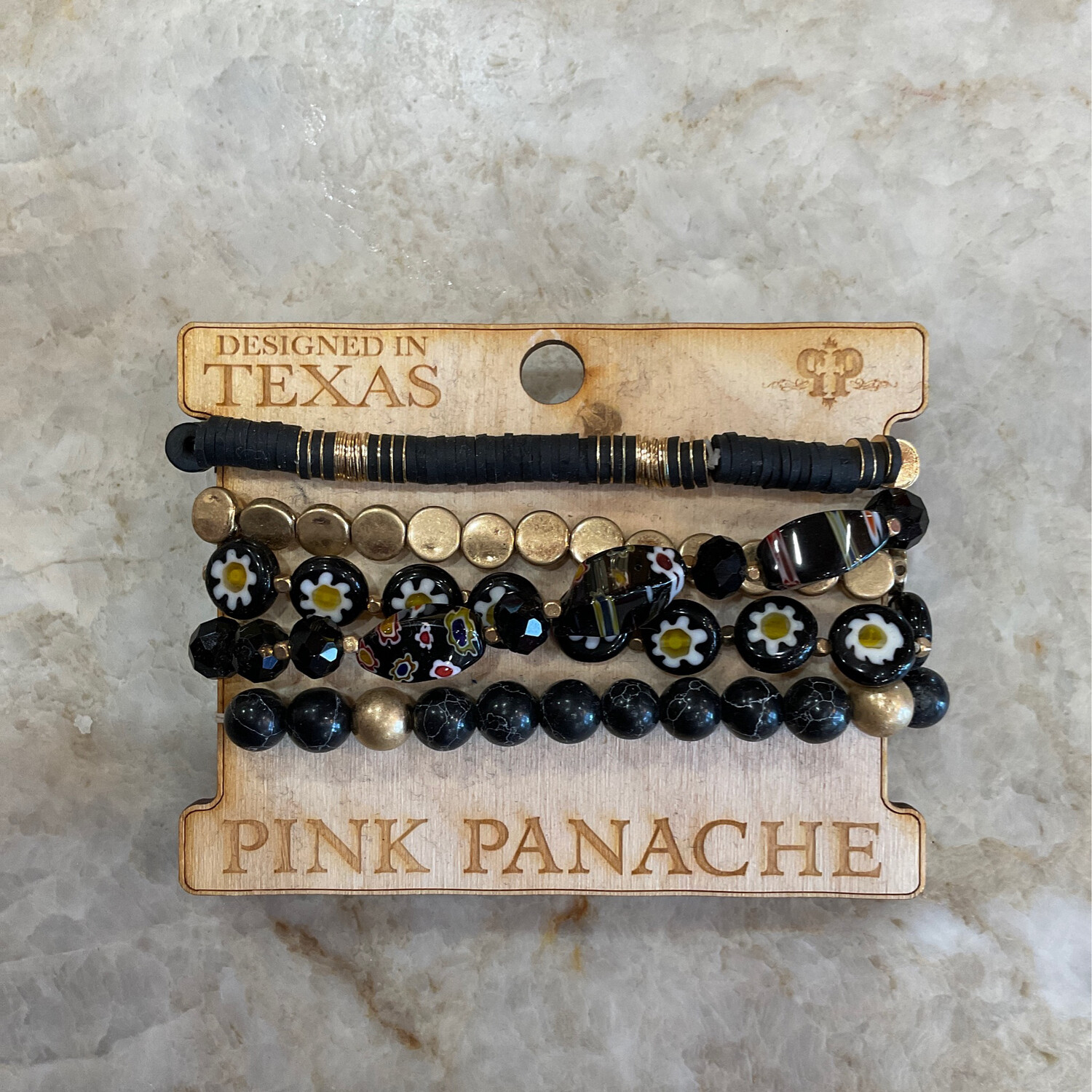 Pink Panache PB-16 5 Strand Stretch Bracelet Black Tones 