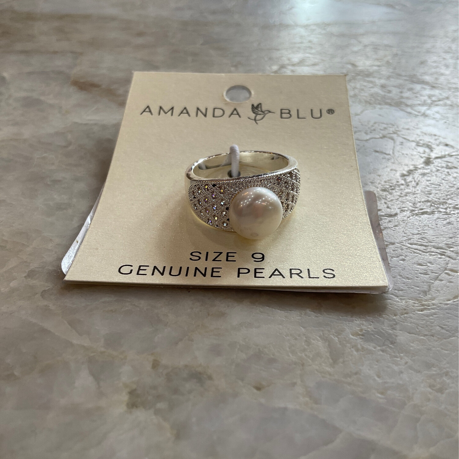 Amanda Blu Pearl Ring W/Crystals Nat White 