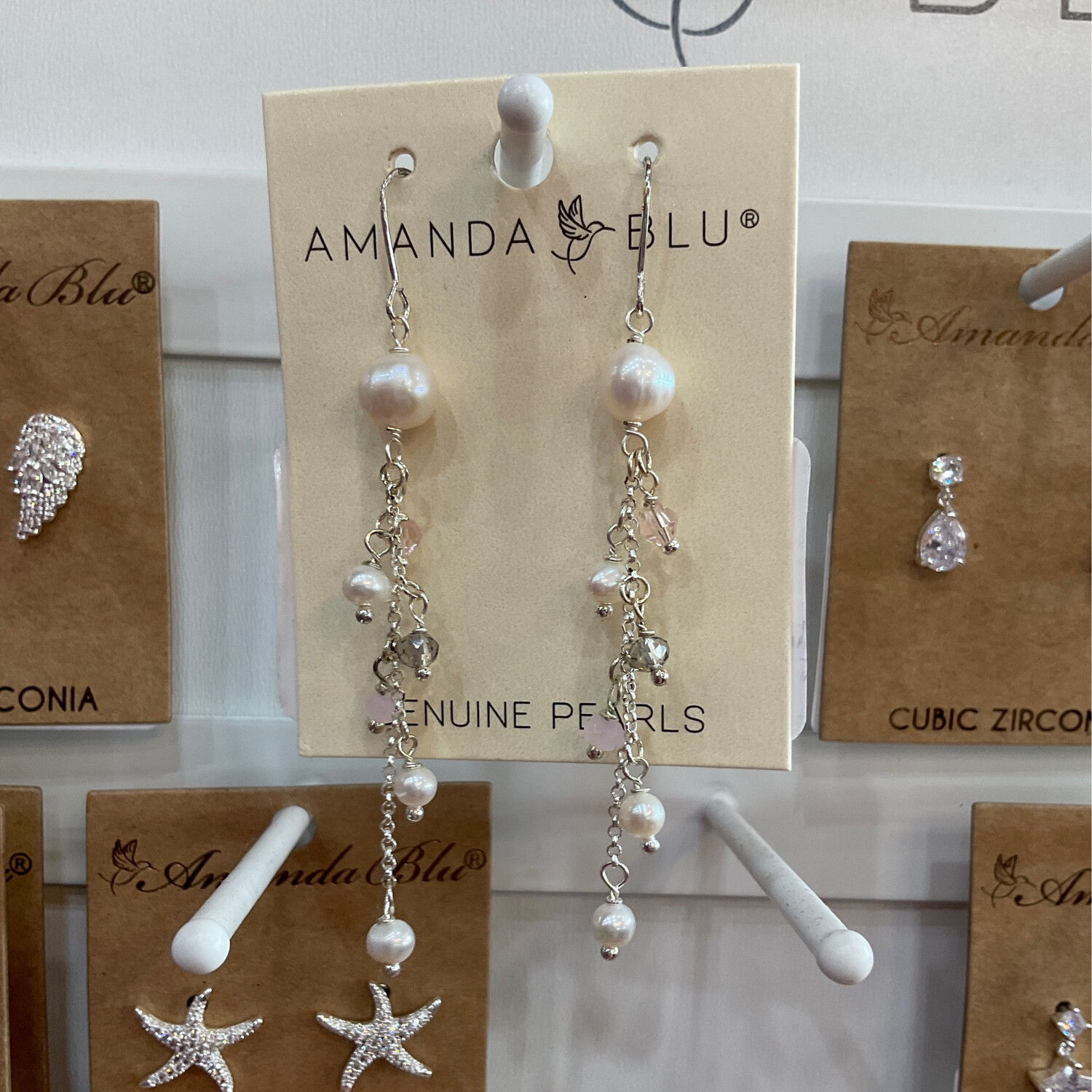 Amanda Blu 1471 Pearl Waterfall Earrings Silver/Blush 