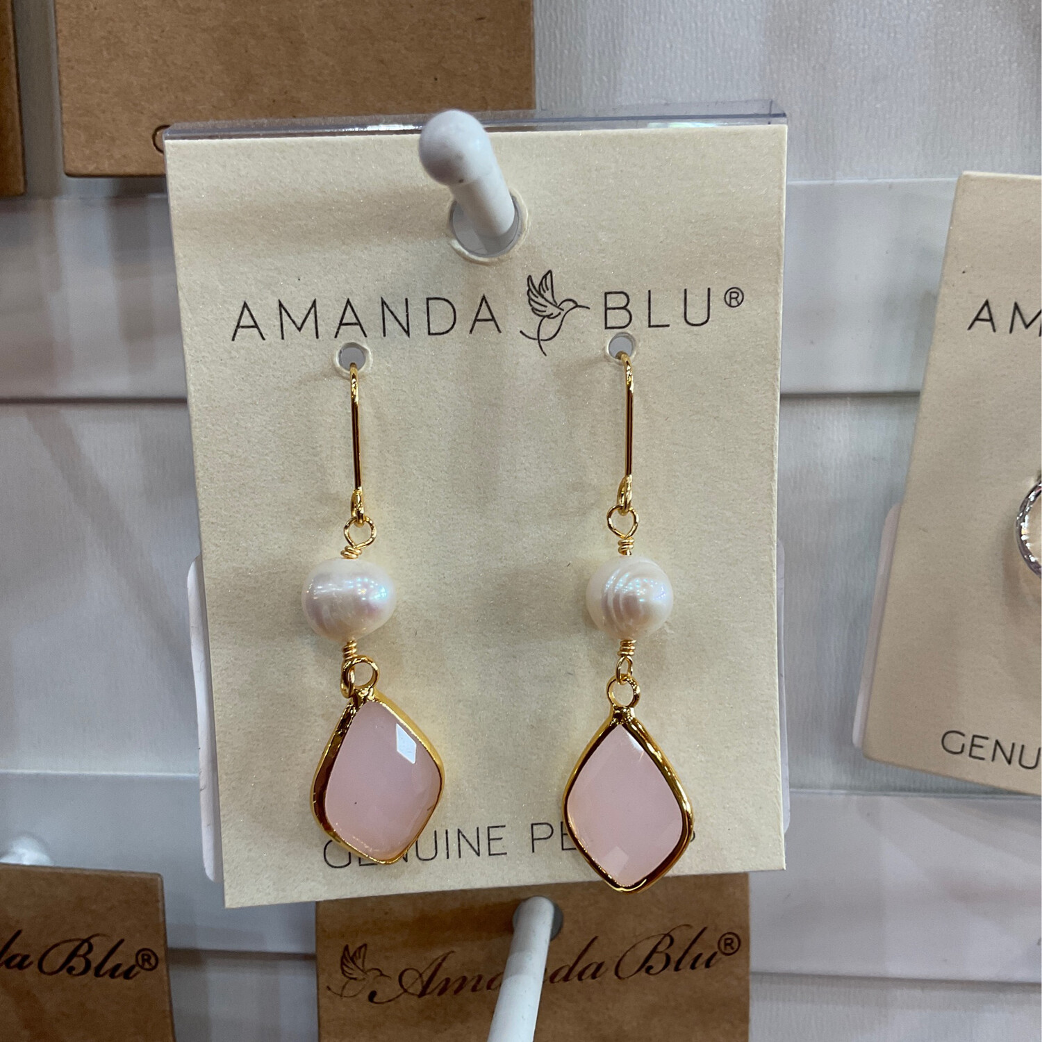 Amanda Blu 1485 Solitaire Pearl Drop Earrings Gold/Blush 