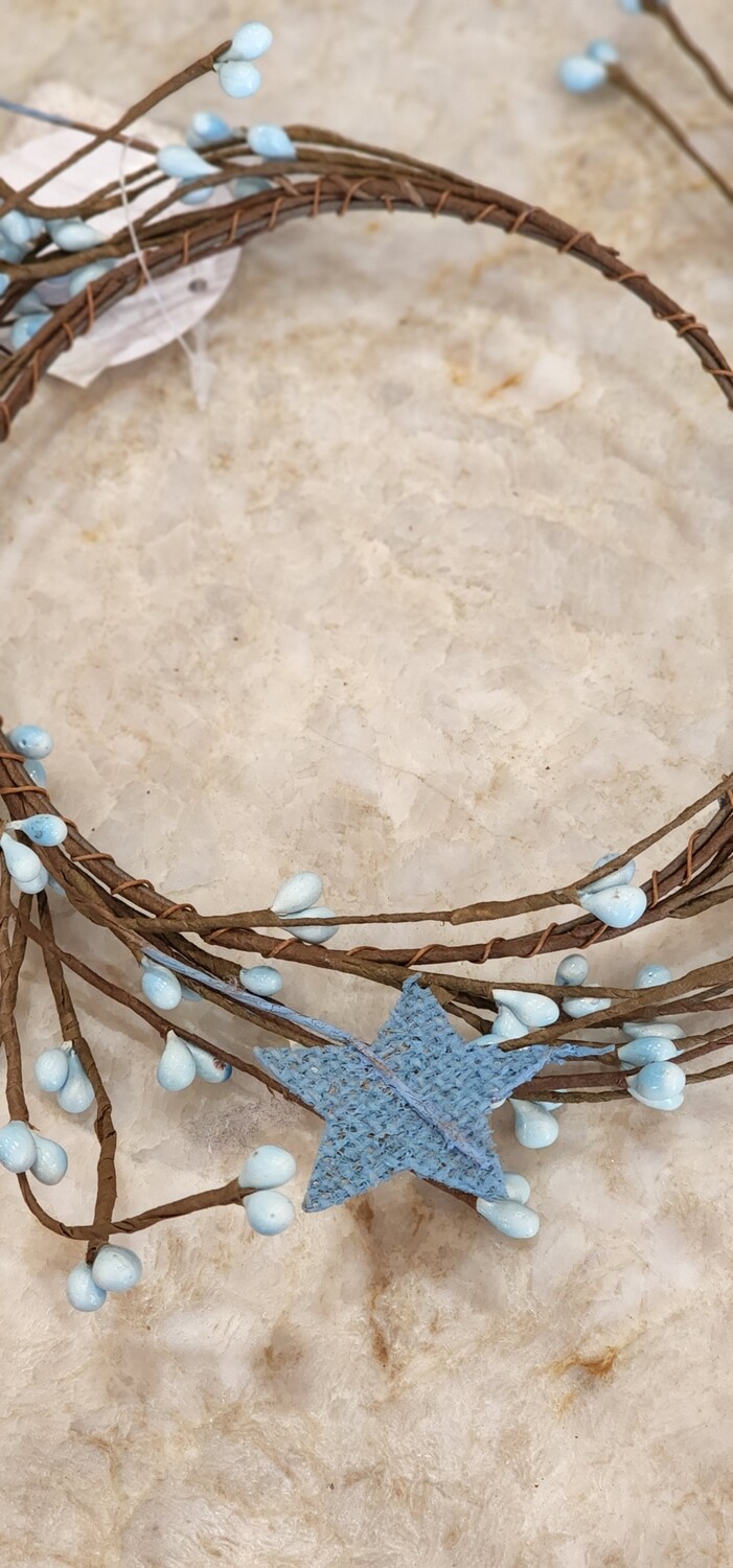 Keeper of the Light CR27 Light Blue Burlap Star Candle Ring