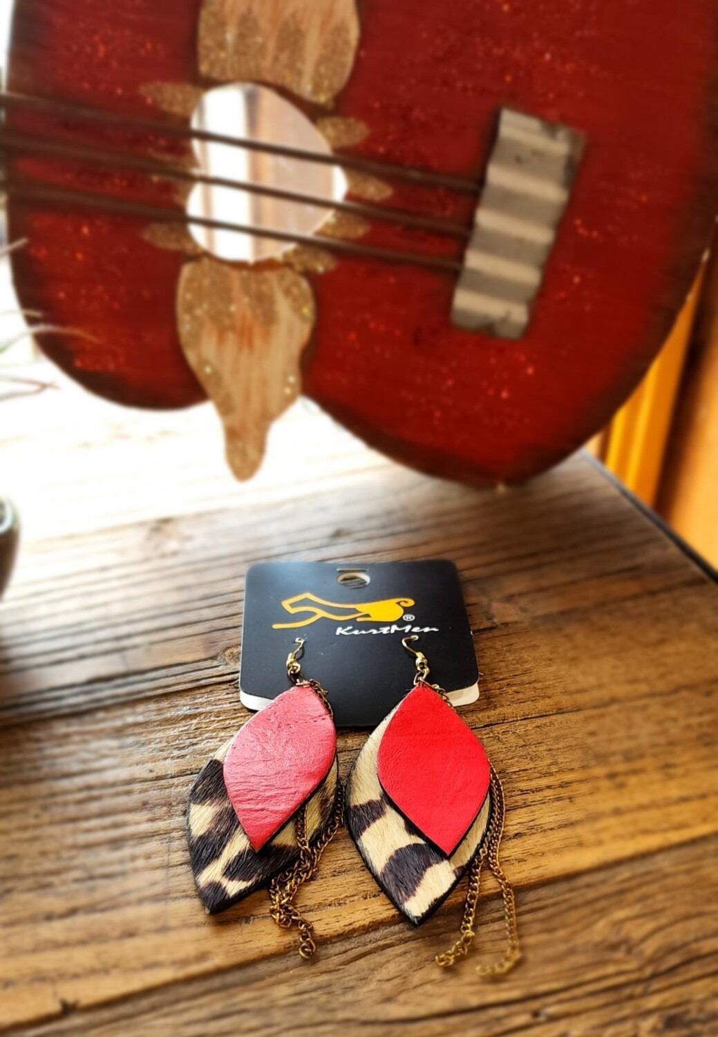 ;Kurtmen E06001591 Red Leopard Earrings 