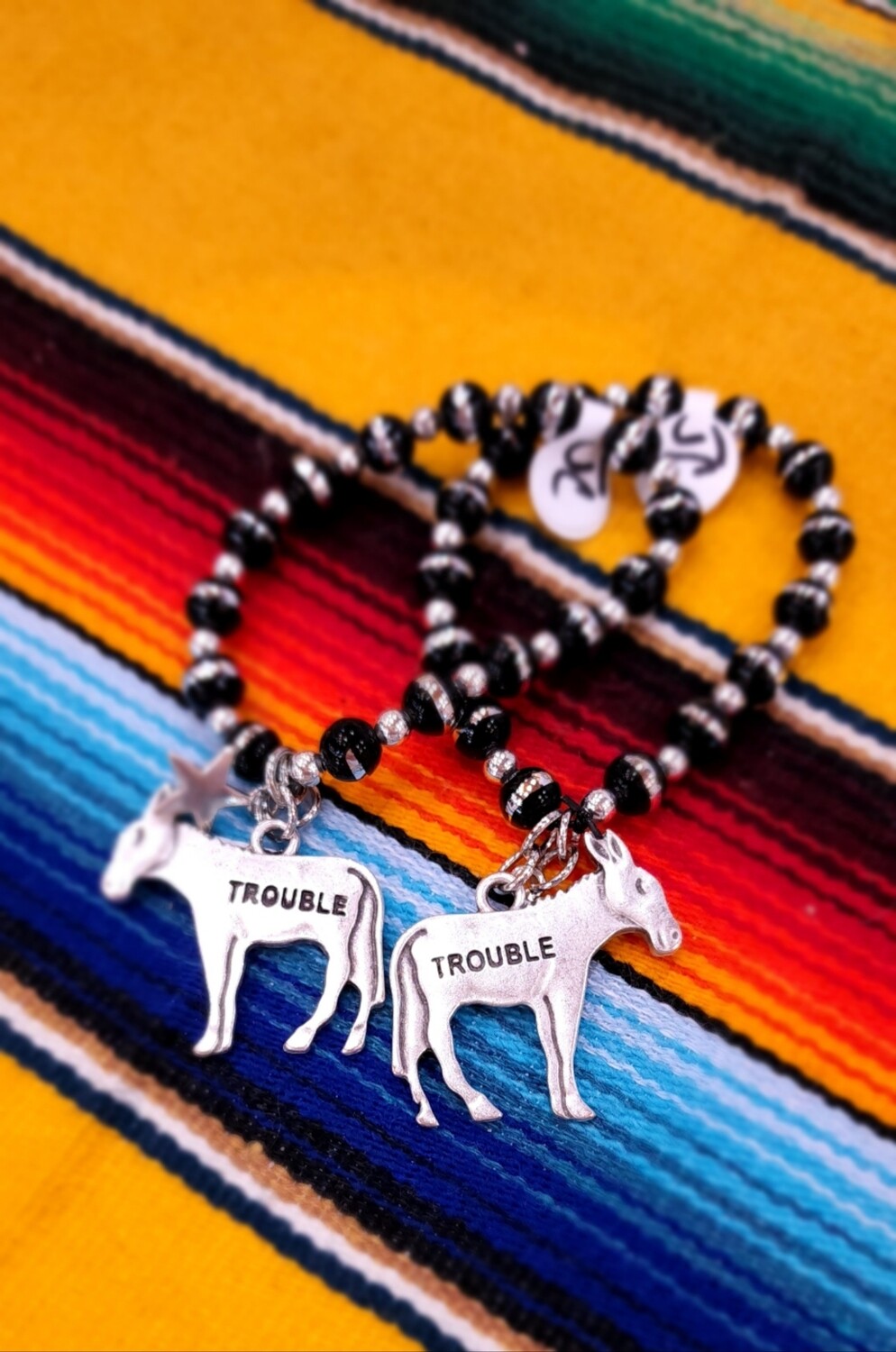 Junkyard Cowgirl Trouble Donkey Silver/Black Bracelet Stretch
