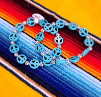 Junkyard Cowgirl Peace Sign Stretch Bracelet Turquoise Silver 