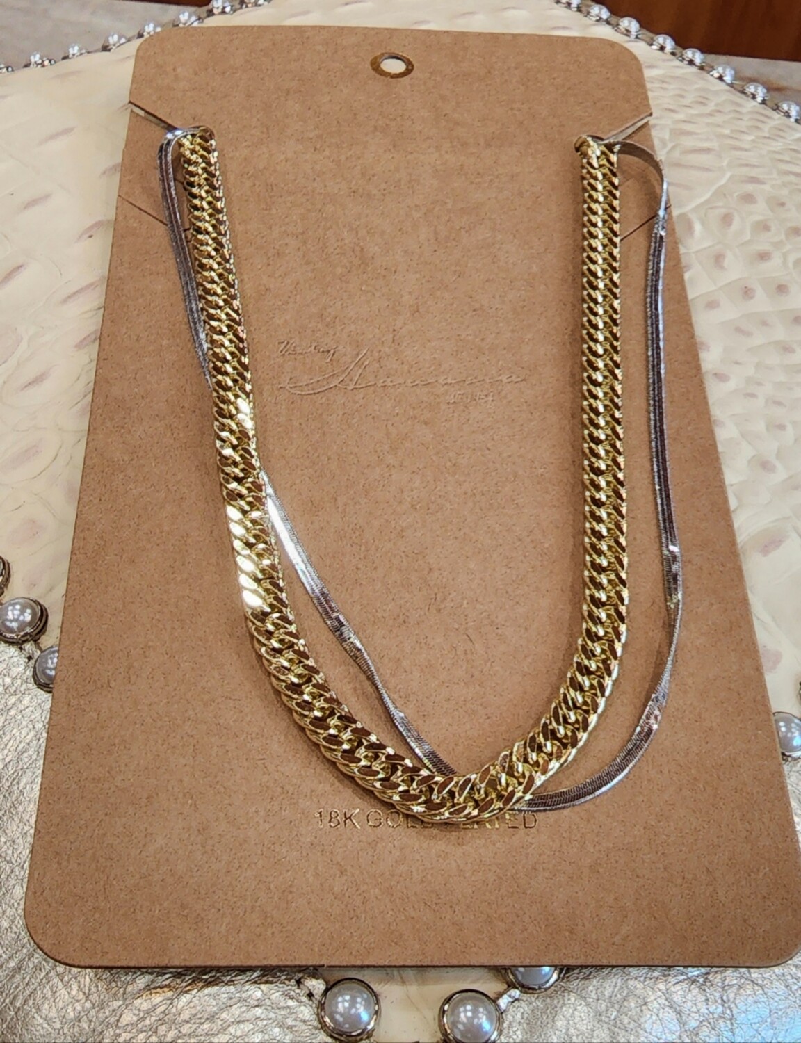Vintage Havana Makayla Gold Snake Necklace W/Silver Chain 