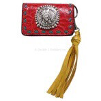 Double J BUS73 Business Card Holder Red  Floral Indian Head Concho 