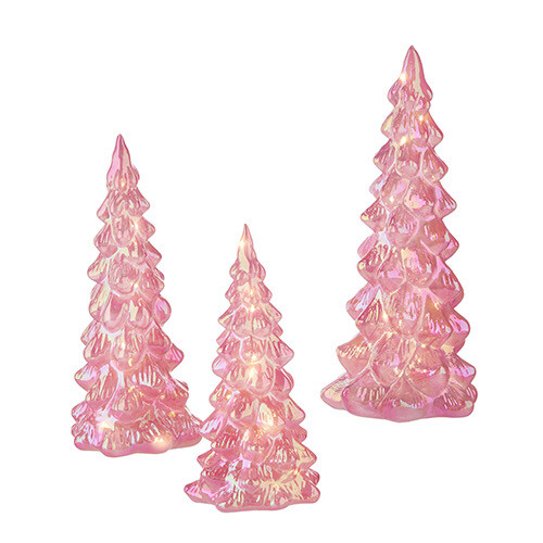 Raz 4222904 12" Pink Iridescent Lighted Trees 
