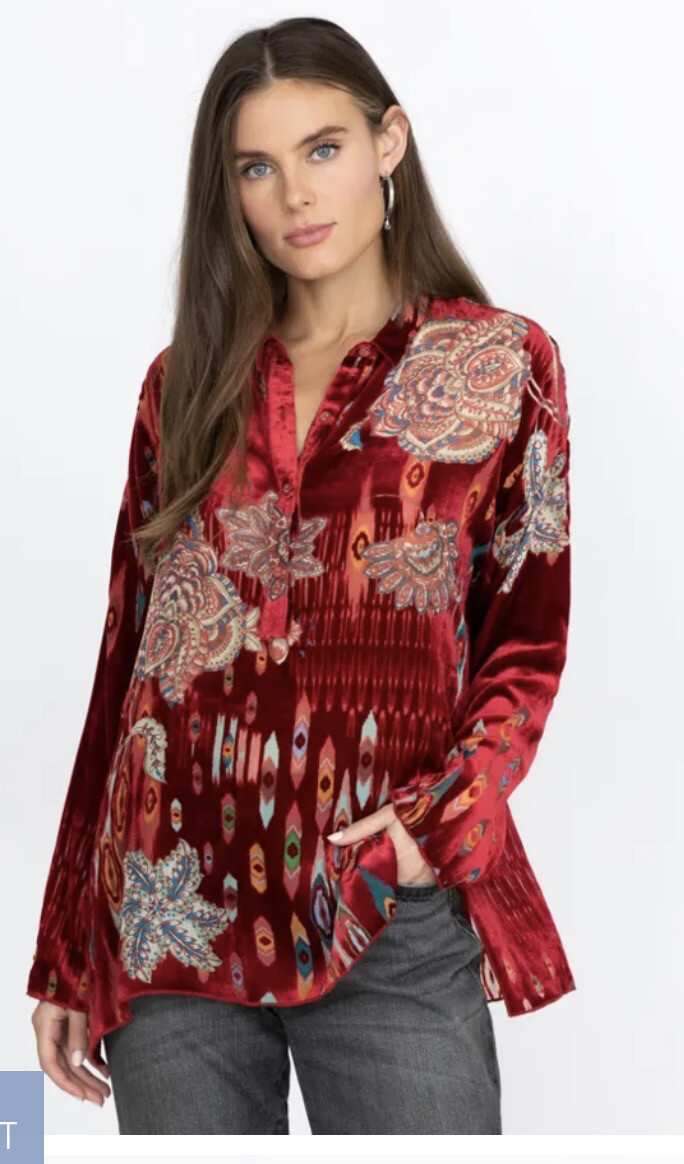 Johnny Was C18822BO Feather Burnout  Mara Blouse 