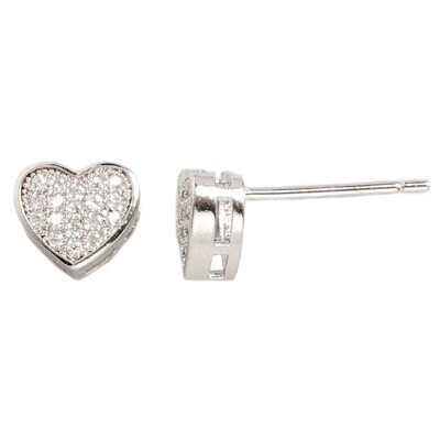Fossick Imports JE3724-SVPV Tiny Silver Pave Heart Stud Earring 