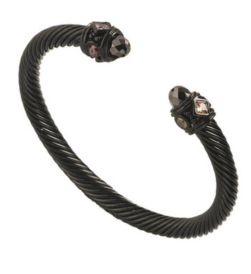 Fossick Imports JB3192-BLK All Black Cable Bracelet W/CZ'S