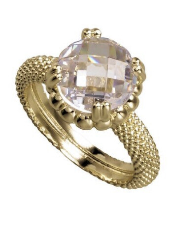 Fossick Imports JR3637-GCZ6 Textured  Gold Round CZ Crystal Ring 