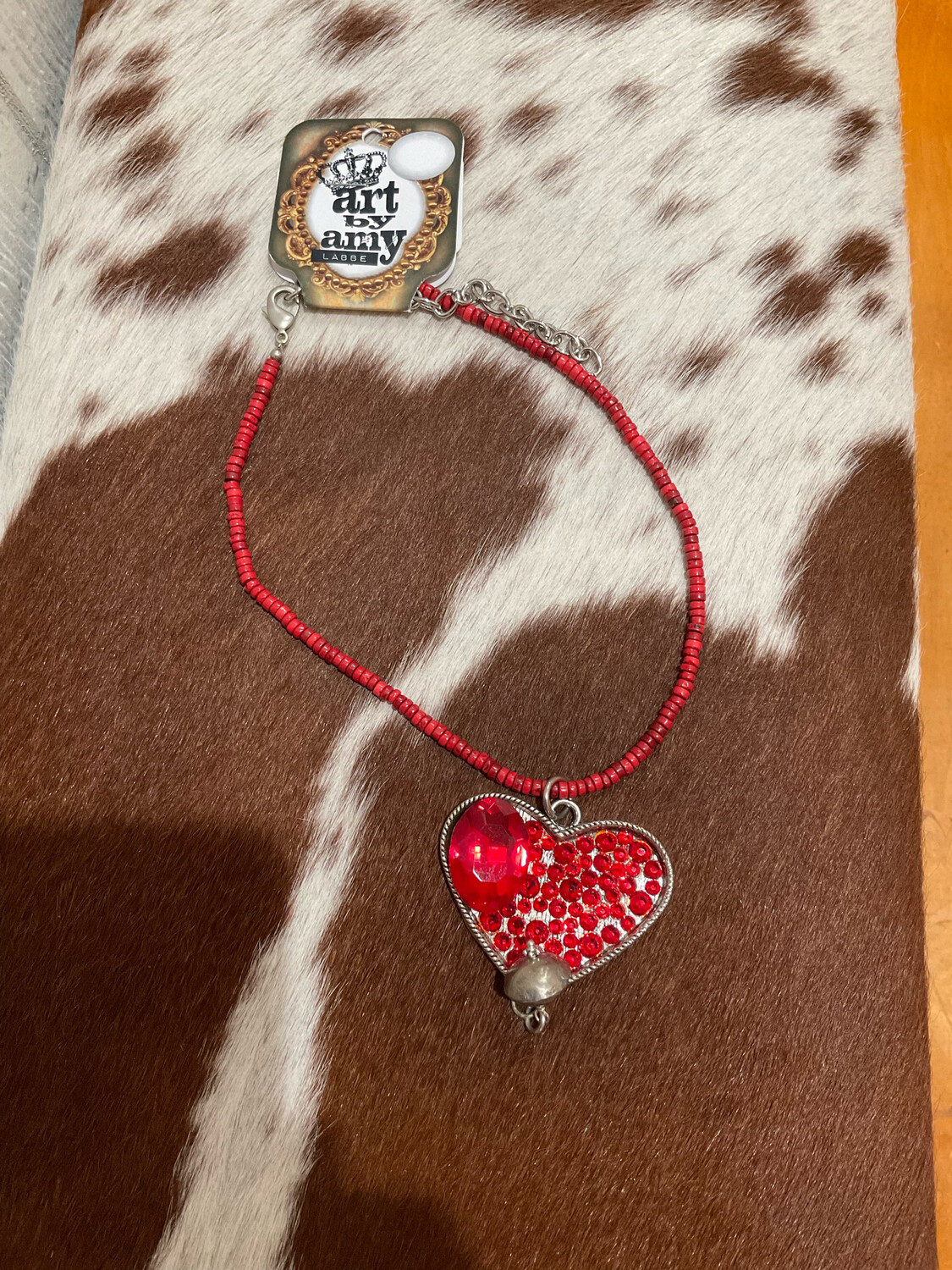 Art By Amy Valentine Red Bead Heart  Necklace 