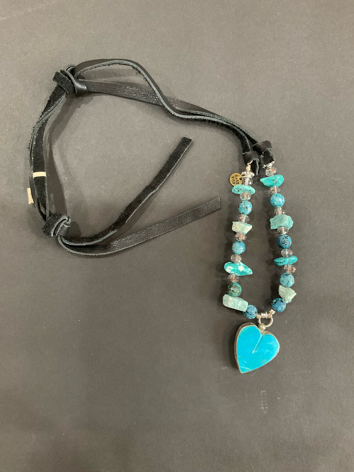 A Rare Bird Heart Necklaces Turquoise Beads Leather  Strap 