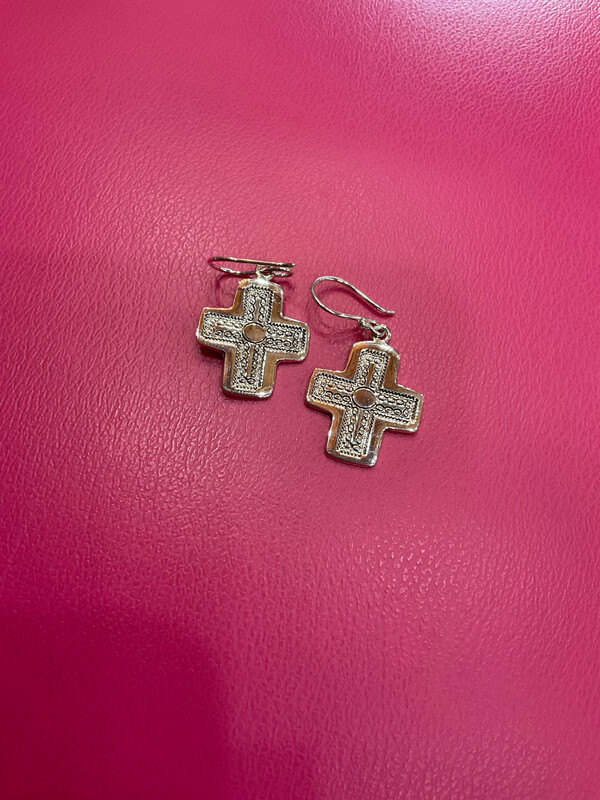 Boho Sol T1285 Silver Stamped Cross Earrings 