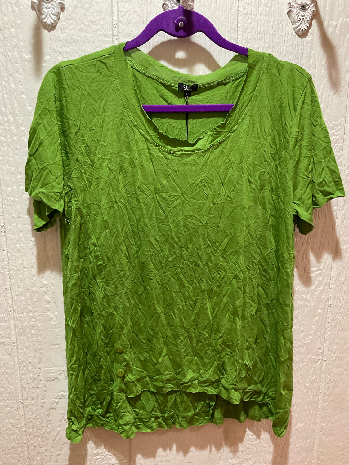 Shana 23050 SS Solid Crinkle Cap Sleeve Button Top