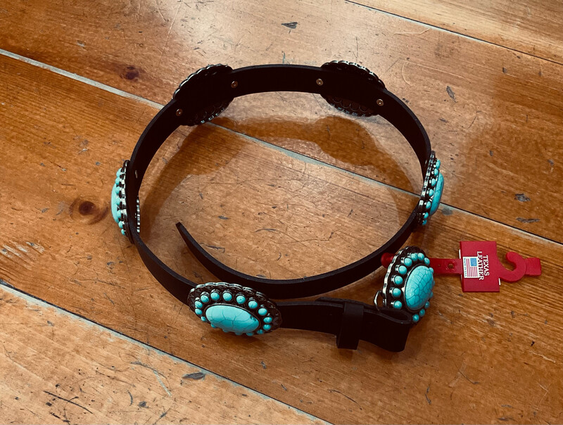 Texas Leather Black Belt W/Turquoise Conchos 