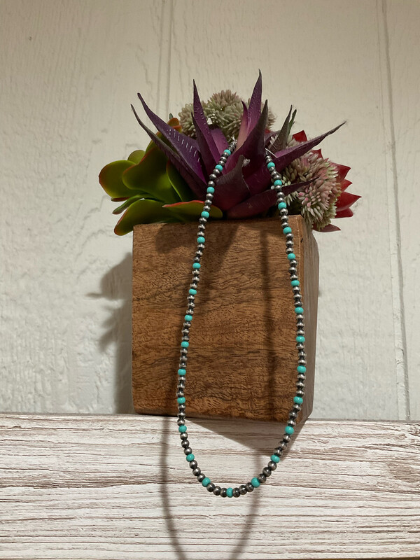 Just Fabulous 2414-NPT Navajo Pearl &amp; Turq Bead Necklace 