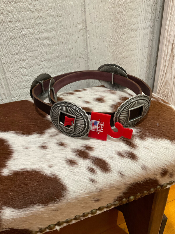 Texas Leather 346C Brown Leather Belt Siler Concho
