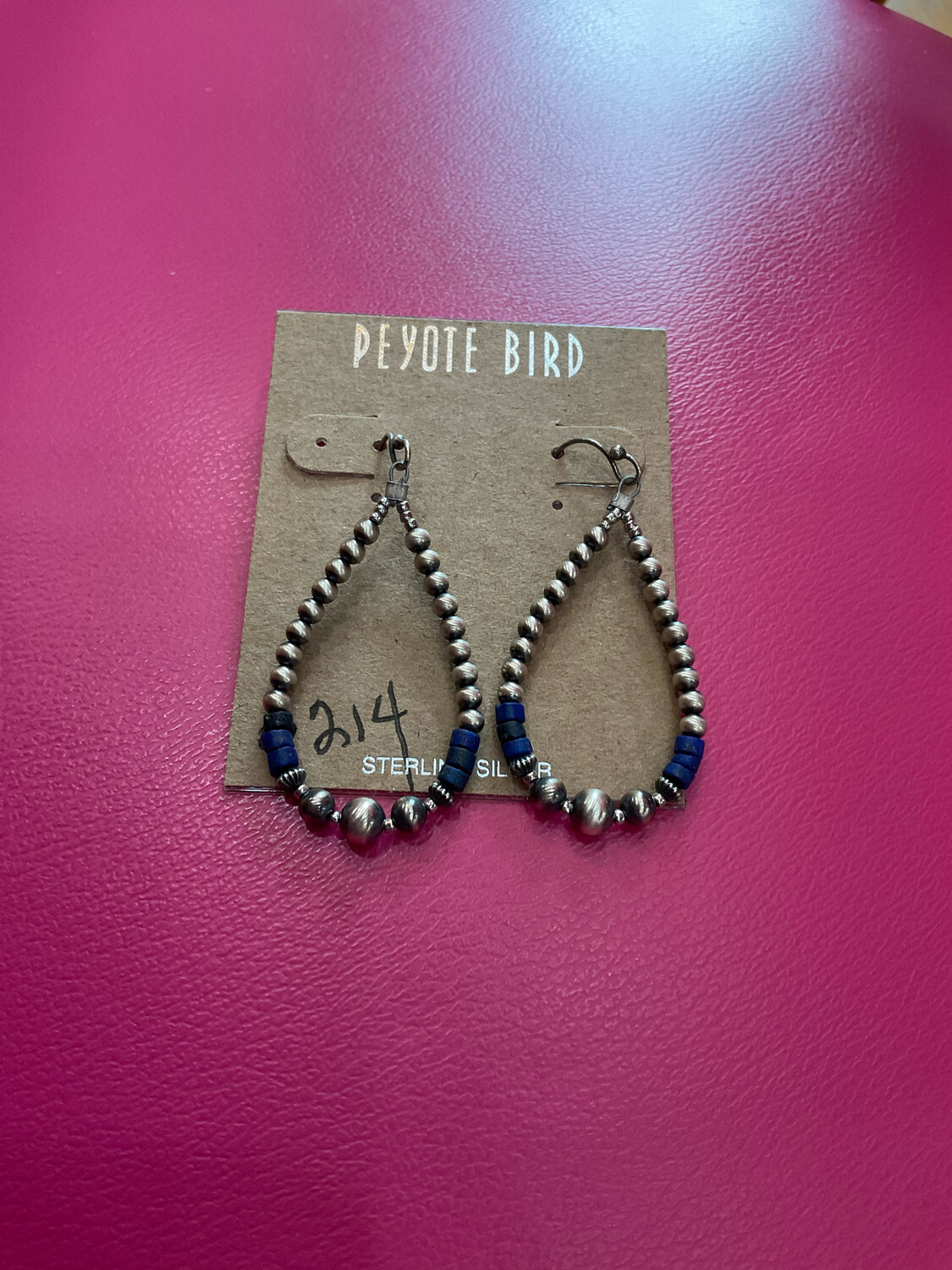 Peyote Bird  Hoop Earrings Silver & Blue 