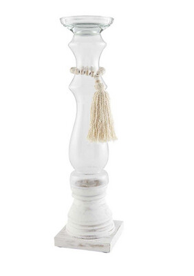 Mudpie 40960047L LG Glass Wood Bead Candlestick 