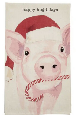 Mudpie 4500256P Pig Watercolor XMAS Farm Towel 