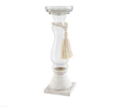 Mudpie 40960047S SM Glass Wood Bead Candlestick 