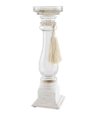 Mudpie 40960047M Medium Glass Wood Bead Candlestick 