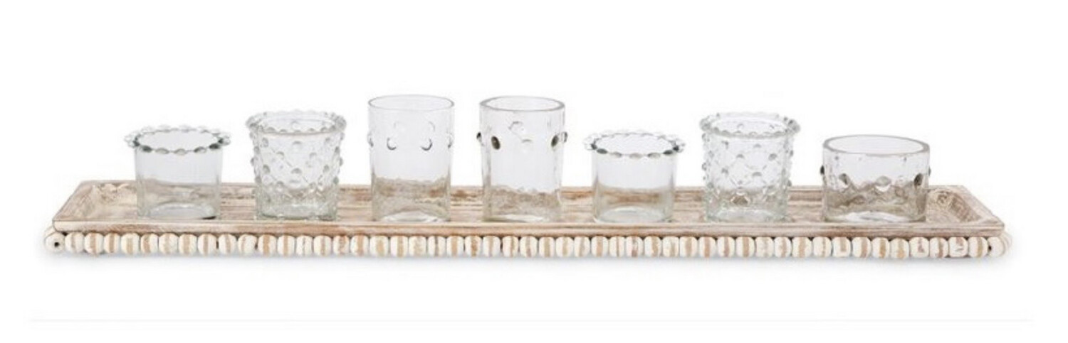 Mudpie 41270019 Votive Holders On Beaded Tray 