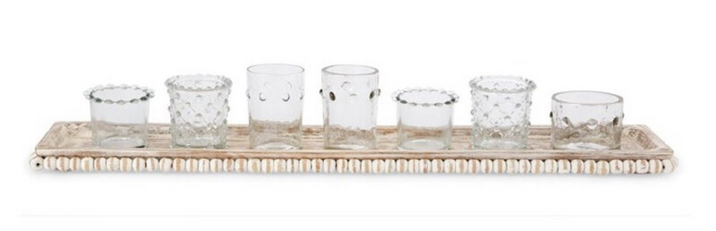 Mudpie 41270019 Votive Holders On Beaded Tray 
