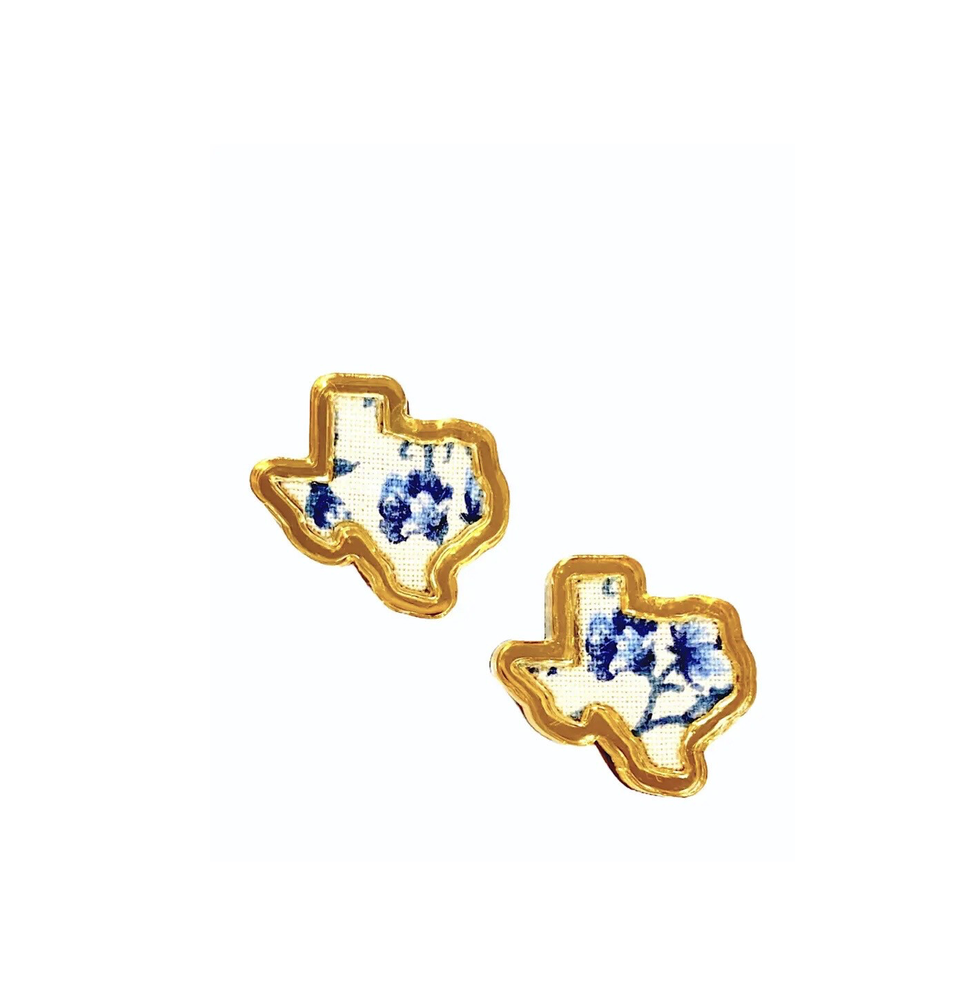Bohemian Gemme Texas Blue Floral Stud Earrings 