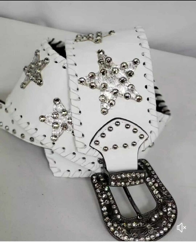 Kurtmen B-090 Belt W/Silver Metallic Stars &amp; Crys