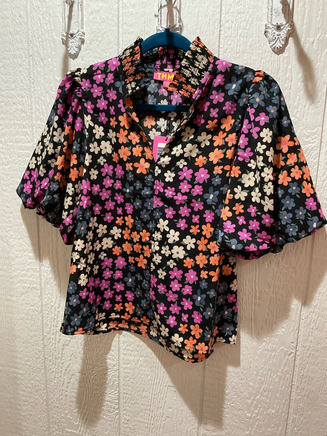 THML WCT1958-2 SS Flower Print Puff Sleeve Top