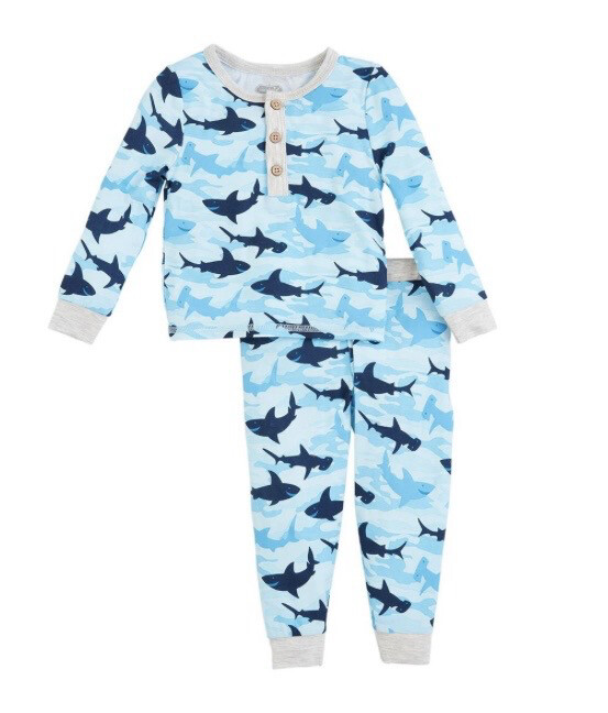 Mud Pie 10860111 Glow Camo Shark PJ'S 
