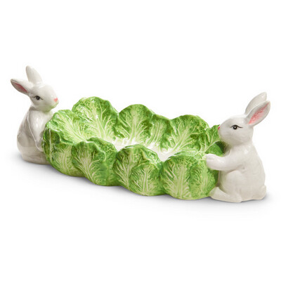 RAZ 4411109 10" Green cabbage tray w/bunnies
