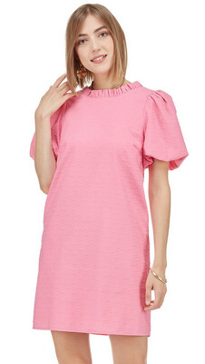 Joy Joy 67C4464-2 Puff Sleeve Dress-pink