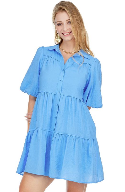 Joy Joy 68E7485 Button Tiered Dress-Blue