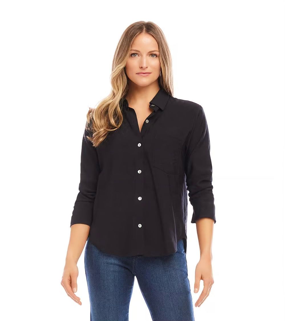 Karen Kane 3L14500 Ruched Slv. Shirt-Black